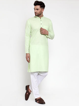Jompers Men Lime Green & White Solid Kurta Only