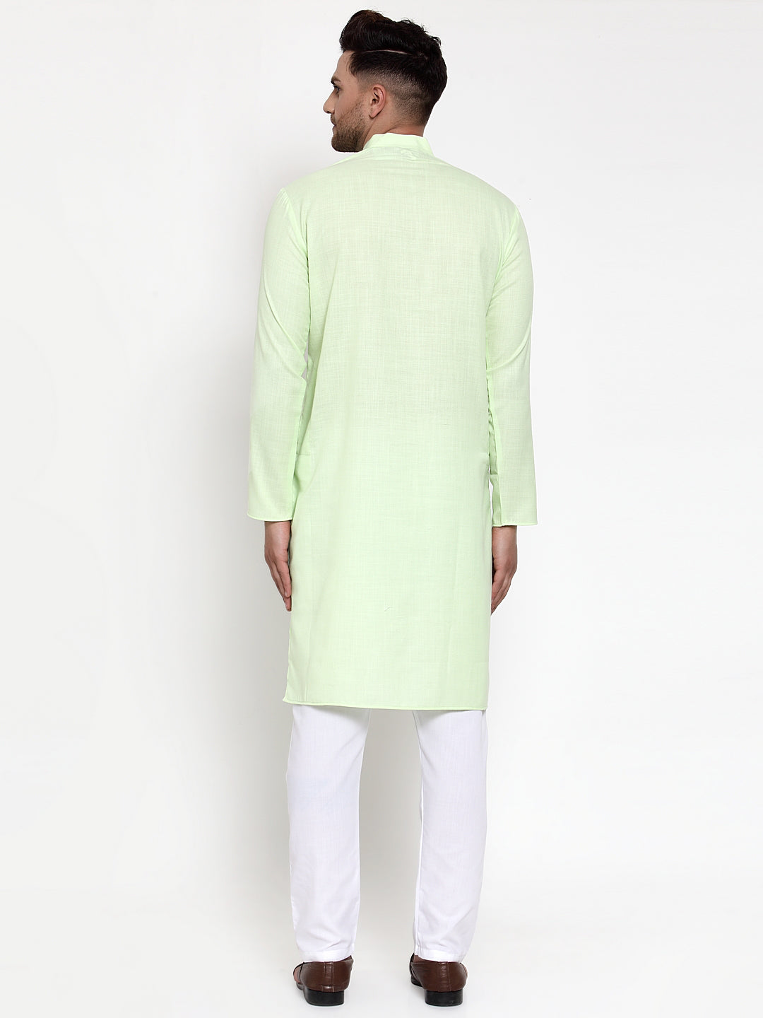 Jompers Men Lime Green & White Solid Kurta with Churidar