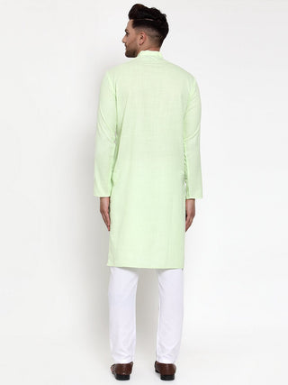 Jompers Men Lime Green & White Solid Kurta Only