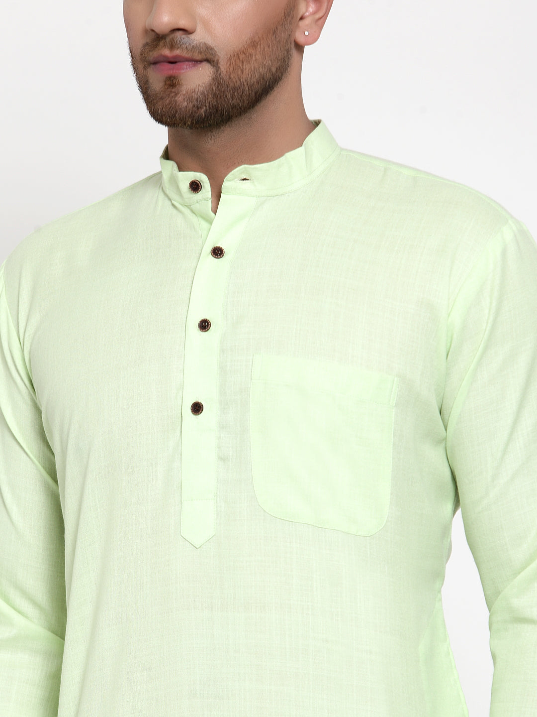 Jompers Men Lime Green & White Solid Kurta with Churidar