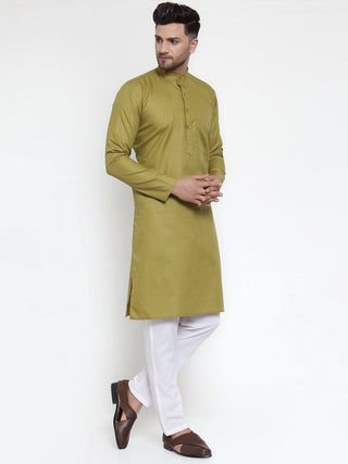Jompers Men Olive Green & White Solid Kurta Only
