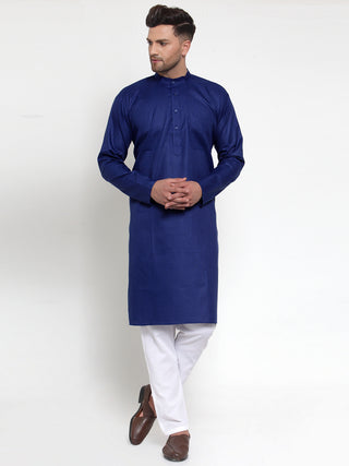 Jompers Men's Royal Blue Cotton Solid Kurta Payjama Sets
