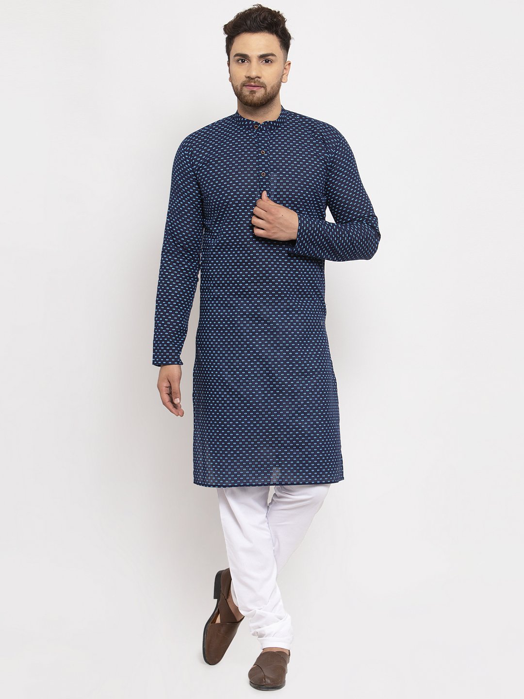 Jompers Men Blue Cotton Printed Kurta Only