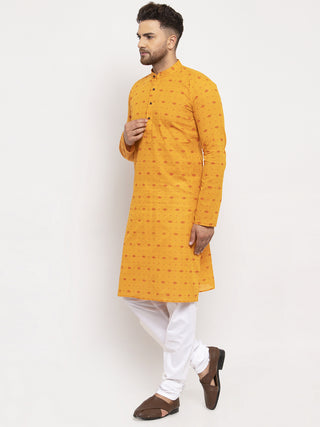 Jompers Men Yellow & White Cotton Printed Kurta with Pyjamas