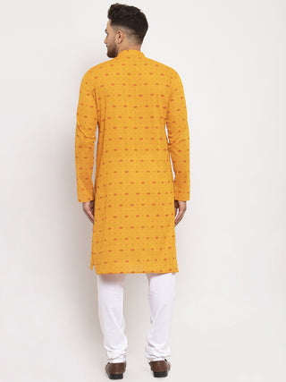 Jompers Men Yellow & White Cotton Printed Kurta with Pyjamas