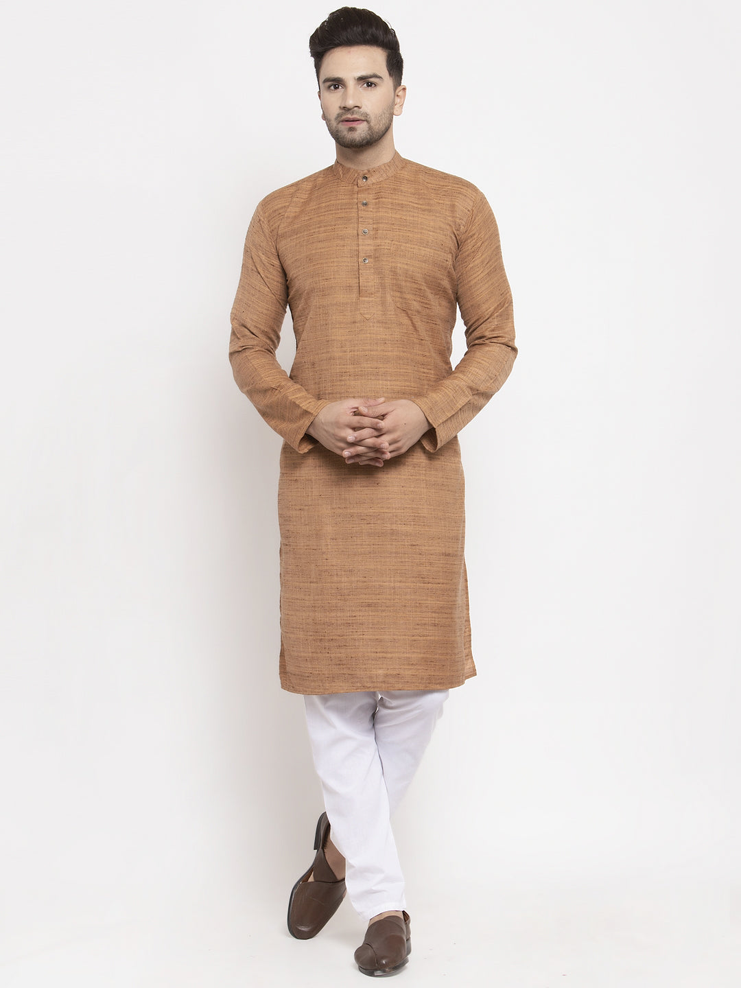 Jompers Men Brown Self Design Kurta with Pyjamas