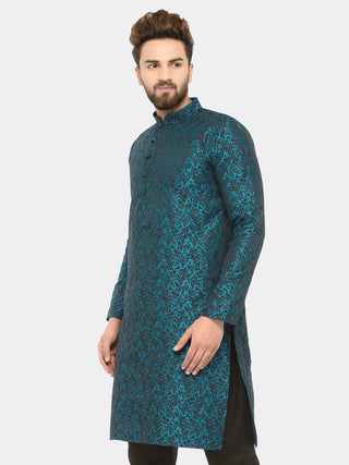 Men Green & Black Self Design Kurta Only