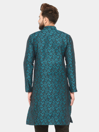 Men Green & Black Self Design Kurta Only