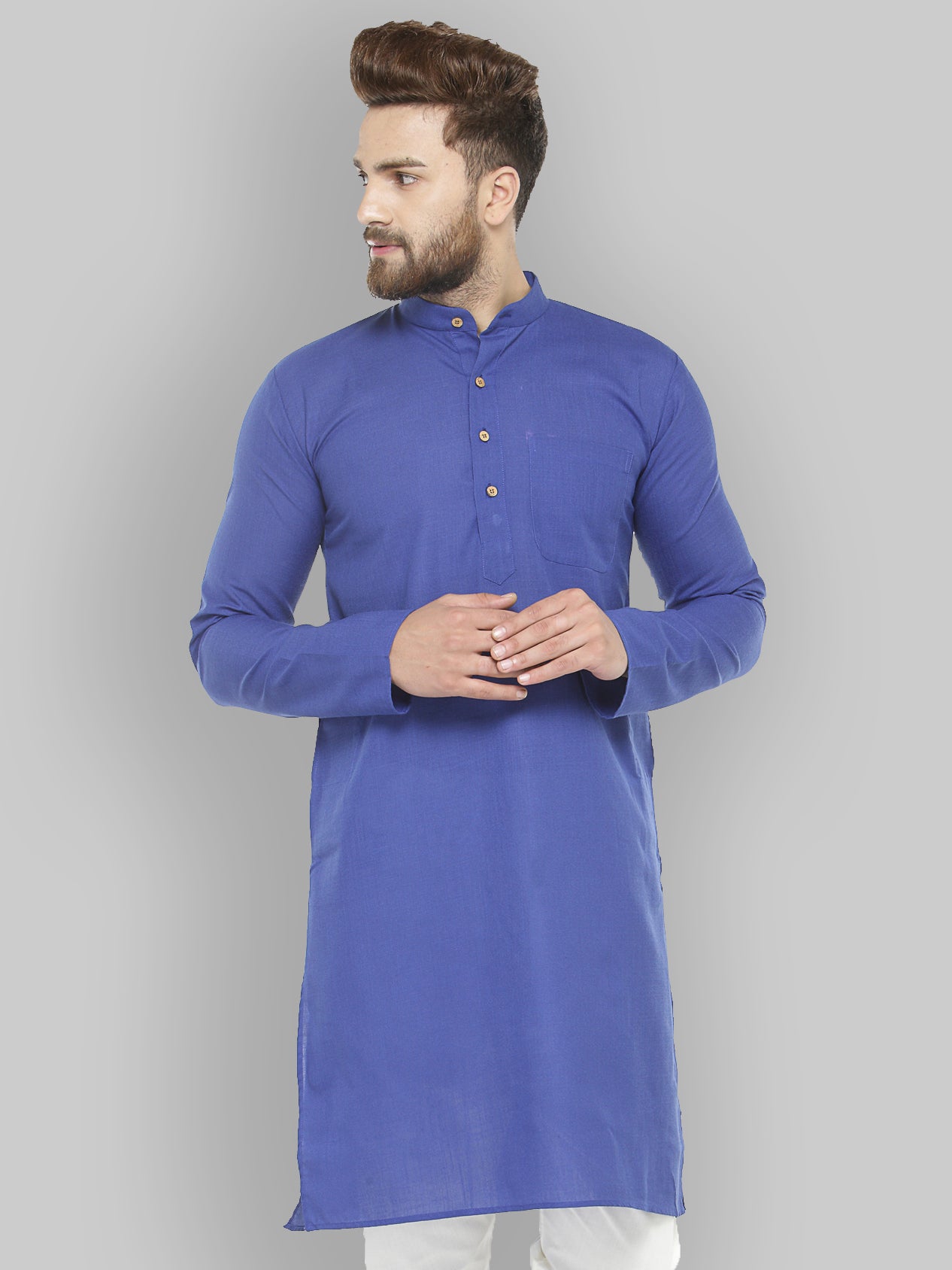Royal Blue & White Solid Kurta Only