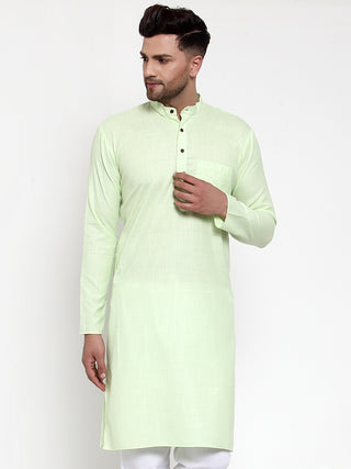 Jompers Men Lime Green & White Solid Kurta Only