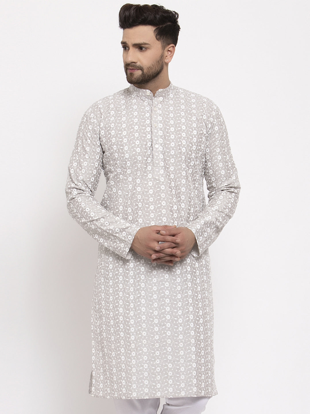 Jompers Light Grey Embroidered Kurta Only