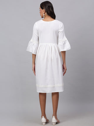 Women White Solid Fit & Flare Dress