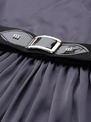 Women Puff Sleeves Satin Wrap Dress with Belt