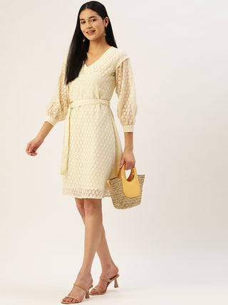 Women Off-White A-Line Cotton Dress
