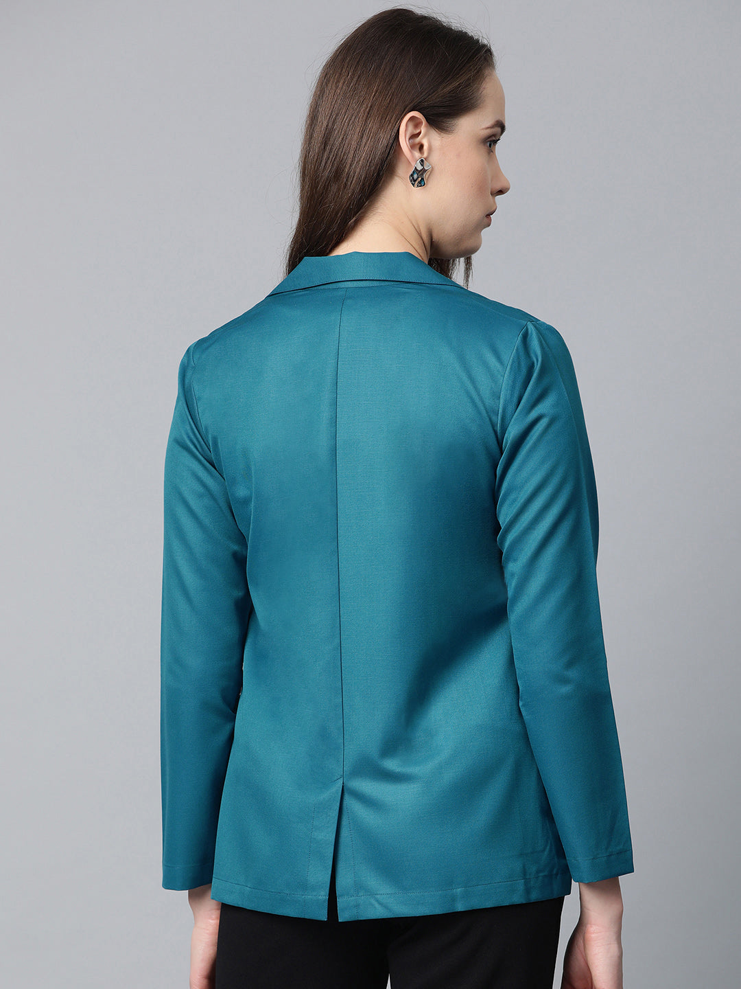 Jompers Women Teal Blue Solid Single-Breasted Smart Casual Blazer