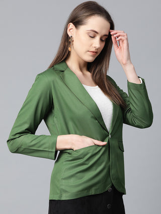 Jompers Women Olive-Green Solid Single-Breasted Smart Casual Blazer