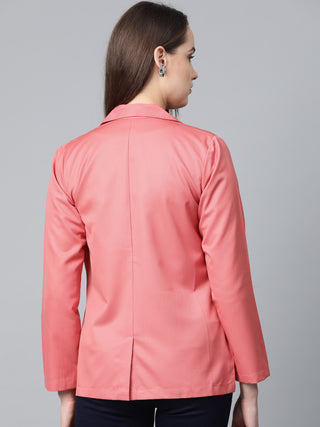 Jompers Women Peach Solid Single-Breasted Smart Casual Blazer