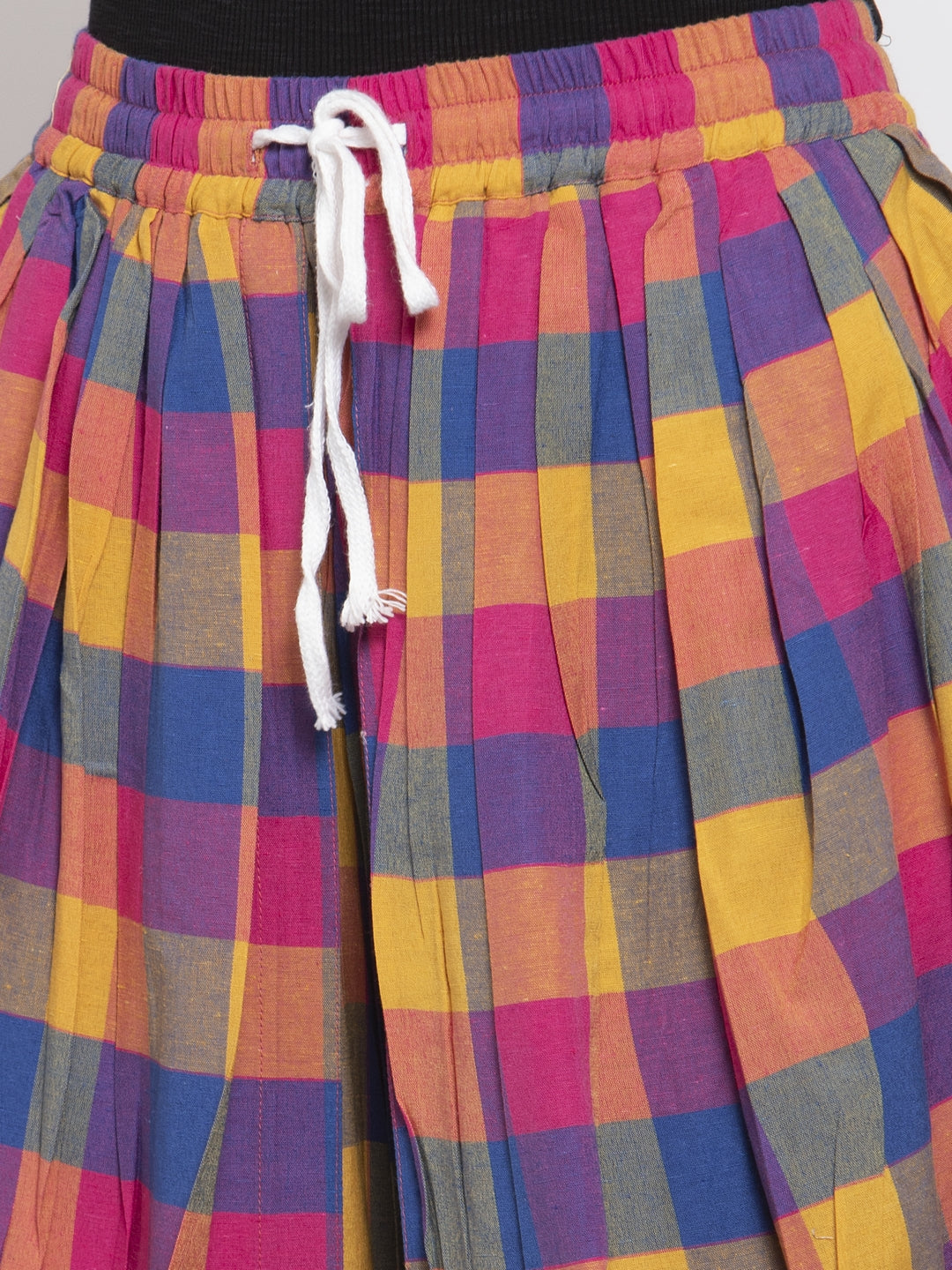 Jompers Women Pink and Yellow Checked Dhoti
