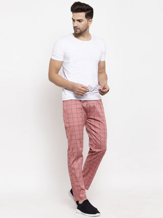 Indian Needle Men's Peach Checked Cotton Track Pants
