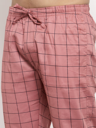 Indian Needle Men's Peach Checked Cotton Track Pants