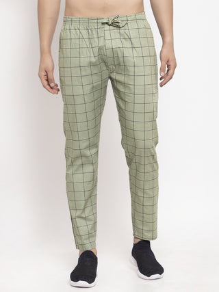 Indian Needle Men's Green Checked Cotton Track Pants