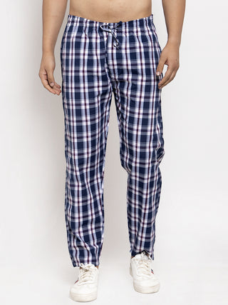 Indian Needle Men's Navy Blue Checked Cotton Track Pants
