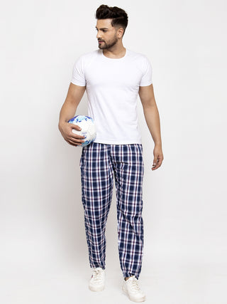 Indian Needle Men's Navy Blue Checked Cotton Track Pants