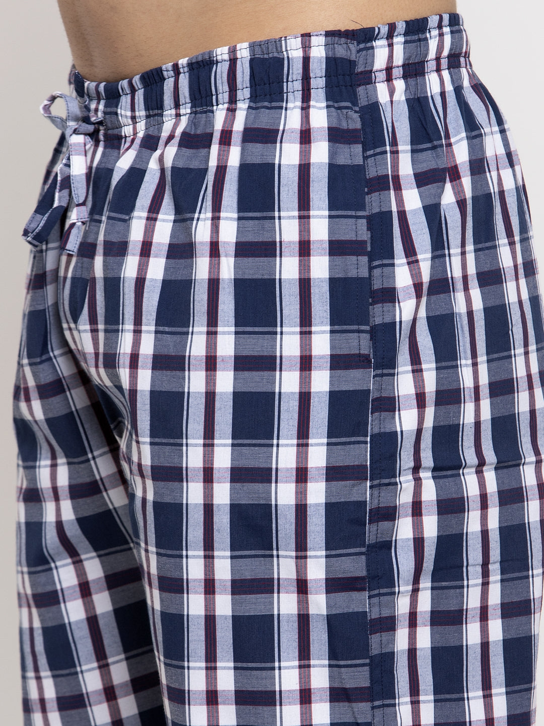 Jainish Men's Navy Blue Checked Cotton Track Pants