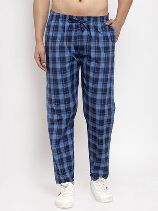 Indian Needle Men's Blue Checked Cotton Track Pants