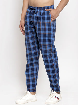 Indian Needle Men's Blue Checked Cotton Track Pants