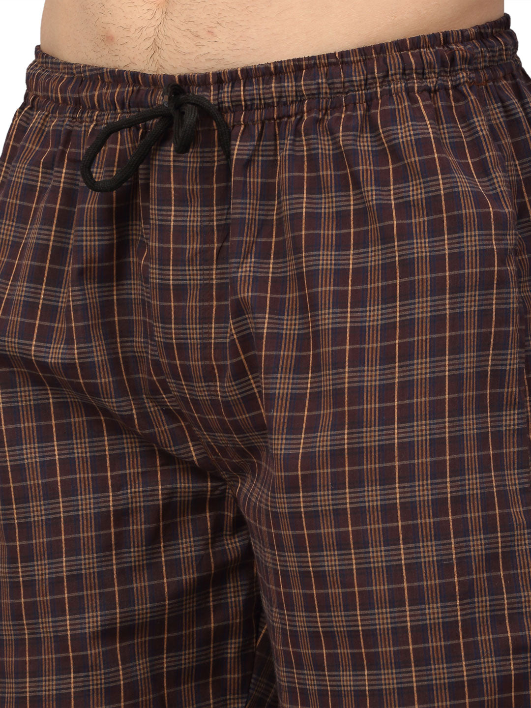 Jainish Men's Brown Cotton Checked Track Pants