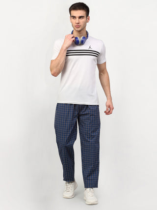 Indian Needle Men's Navy Blue Cotton Checked Track Pants