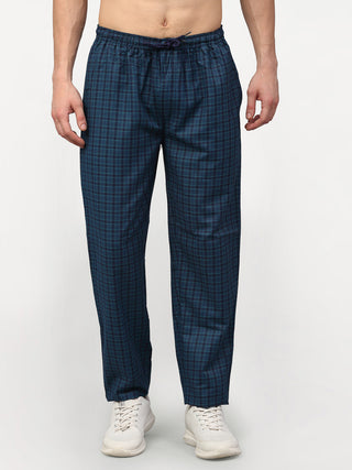 Indian Needle Men's Blue Cotton Checked Track Pants