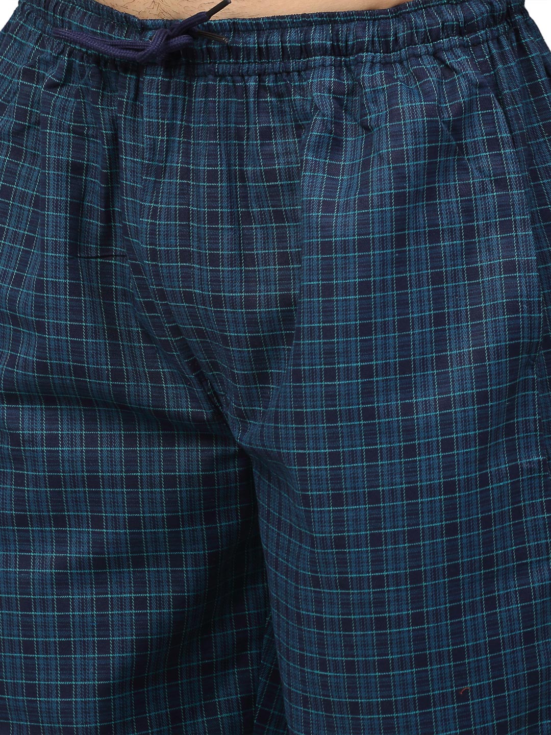 Jainish Men's Blue Cotton Checked Track Pants