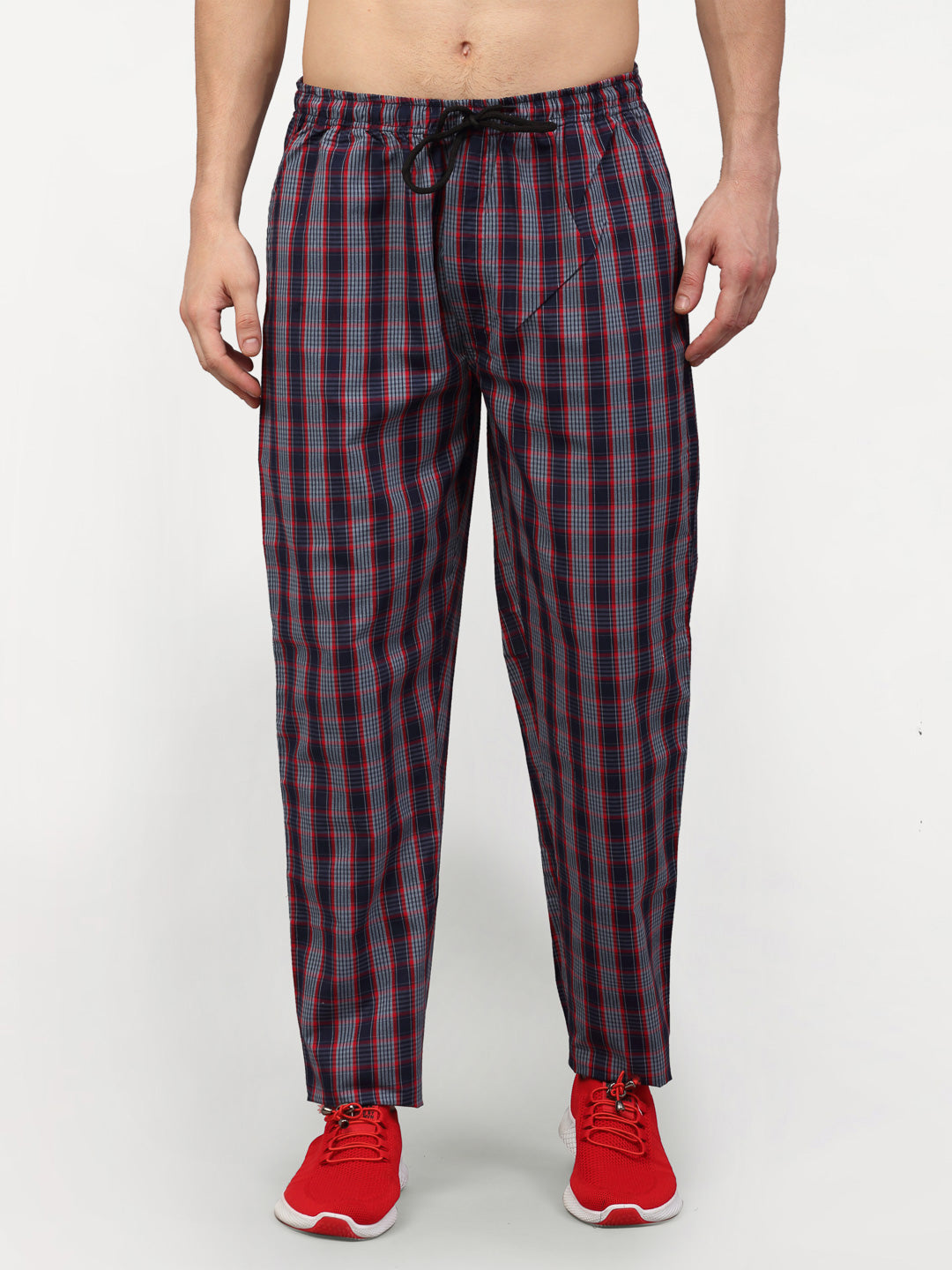 Jainish Men's Grey Cotton Checked Track Pants
