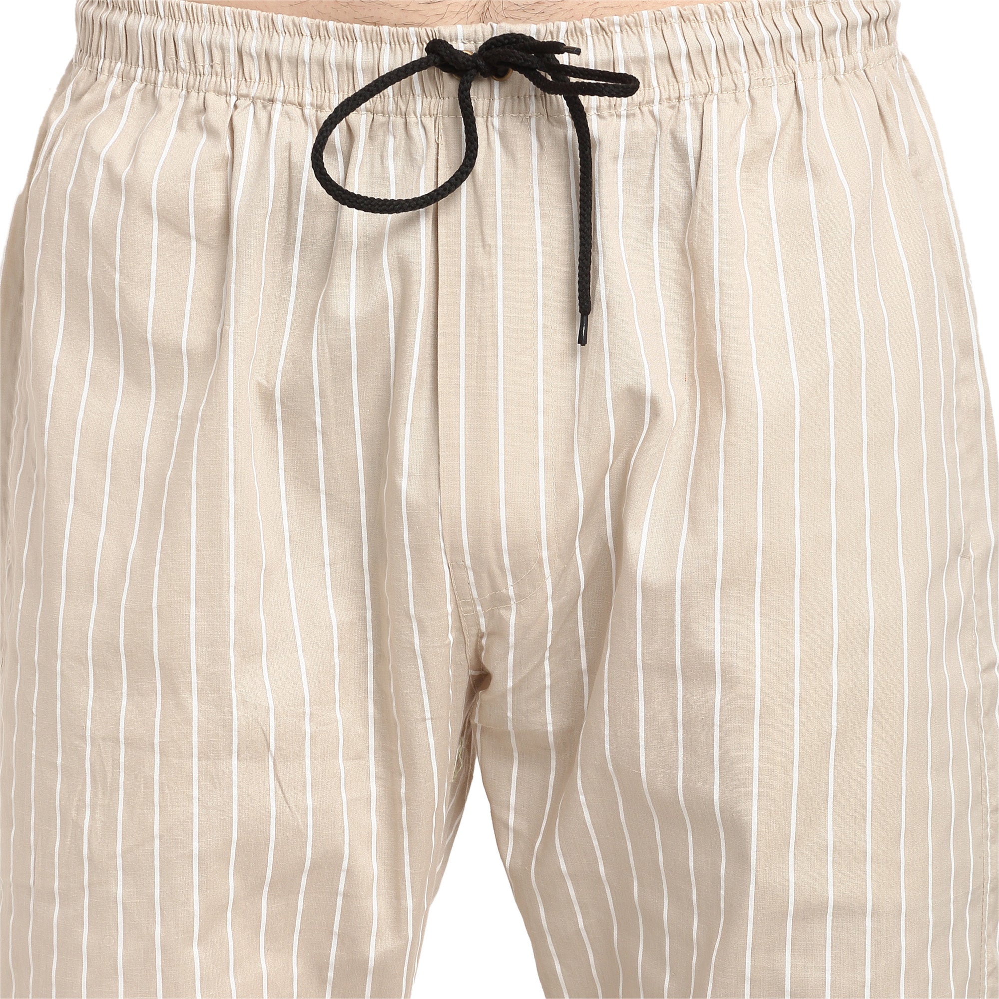 Jainish Men's Beige Cotton Striped Track Pants