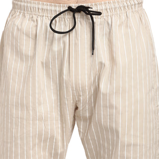 Indian Needle Men's Beige Cotton Striped Track Pants
