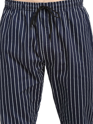 Indian Needle Men's Navy Blue Cotton Striped Track Pants