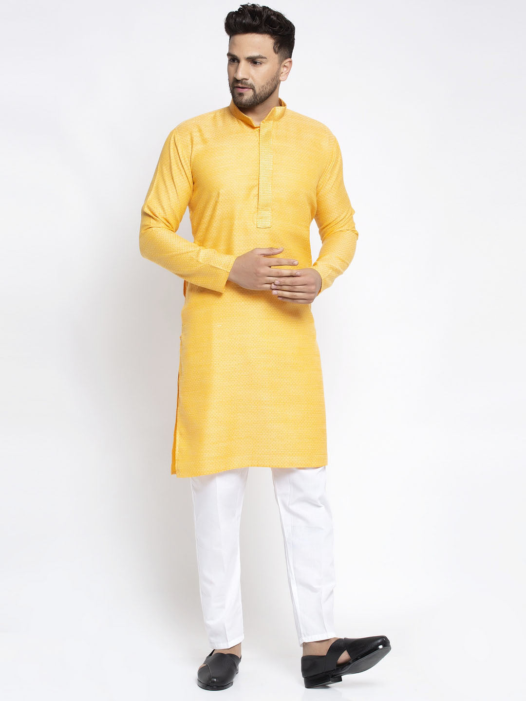 Jompers Men's Yellow Woven Kurta Payjama Sets