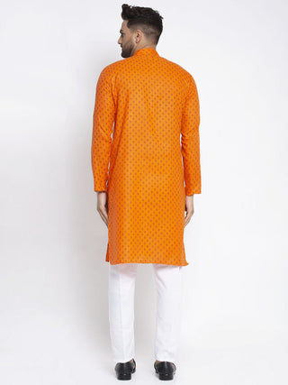 Jompers Men's Orange Printed Kurta Payjama Sets