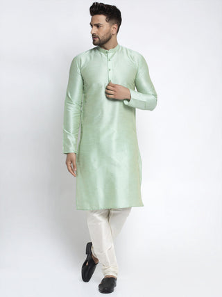 Jompers Men's Green Solid Dupion Silk Kurta Only