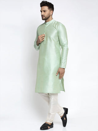 Jompers Men's Green Solid Dupion Silk Kurta Only