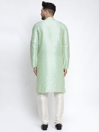 Jompers Men's Green Solid Dupion Silk Kurta Only