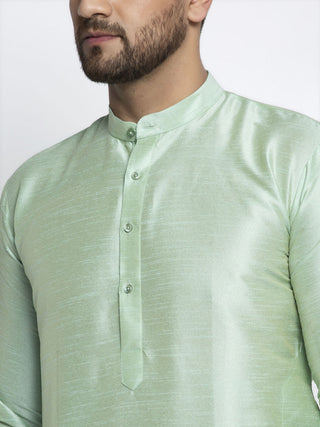 Jompers Men's Green Solid Dupion Silk Kurta Only