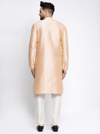 Jompers Men's Peach Solid Dupion Silk Kurta Payjama Set