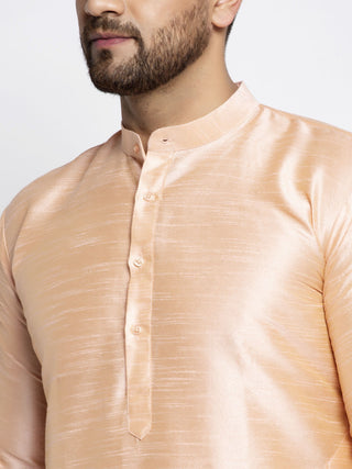 Jompers Men's Peach Solid Dupion Silk Kurta Payjama Set