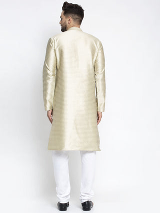 Jompers Men Beige & White Woven Design Kurta with Pyjamas