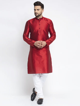 Jompers Men Maroon & White Woven Design Kurta with Pyjamas