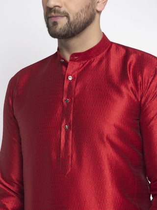 Jompers Men Maroon & White Woven Design Kurta with Pyjamas