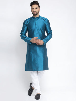 Jompers Men Blue & White Woven Design Kurta with Pyjamas